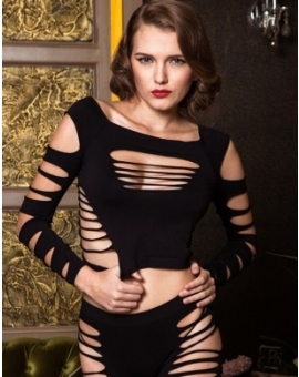 Sexiga topp och byxor med öppningar på sidorna