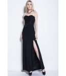 Original sexig svart sekvenser axelbandslös slits lång klänning